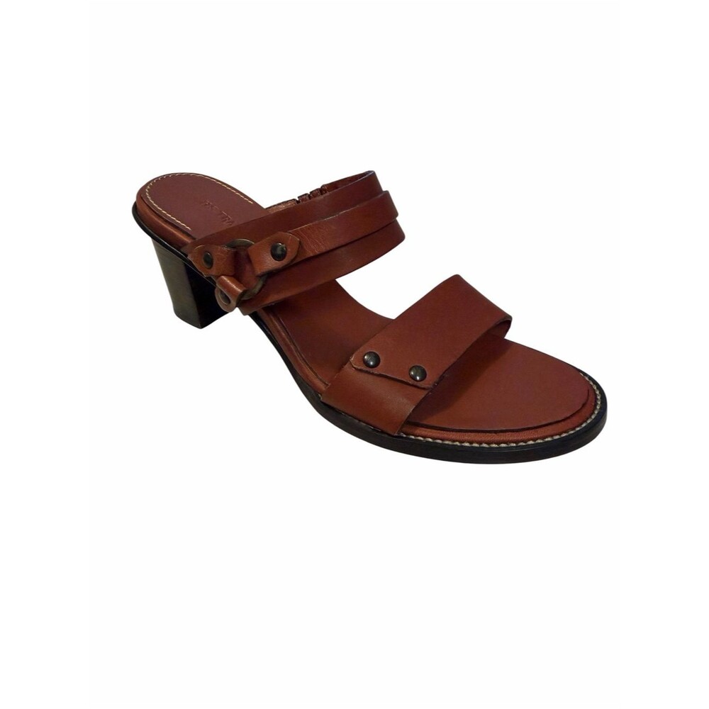 HS Trask & Co Brown Leather Strappy Sandals Women Sz 7M Block Heel Buckle Detail
